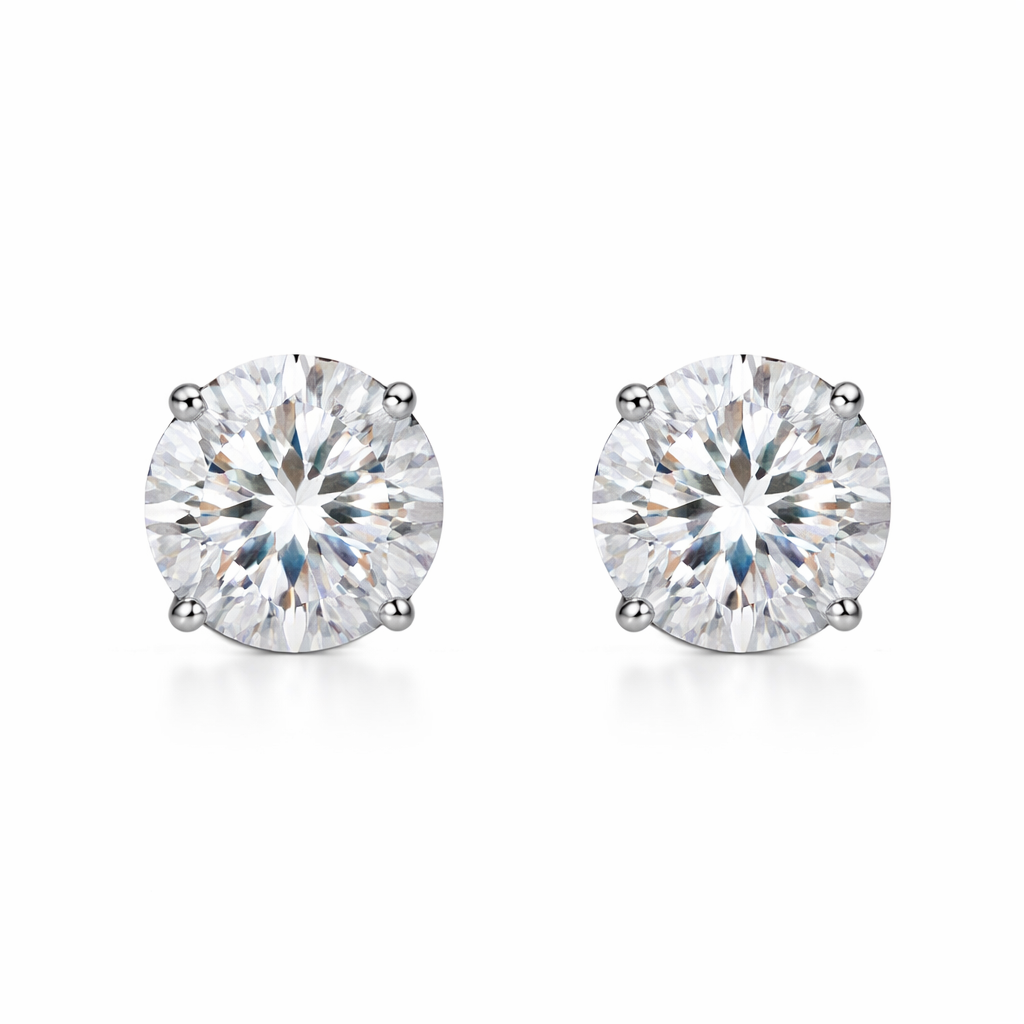 14K Solid White Gold 5mm Round Birthstone Stud Earrings with screw back