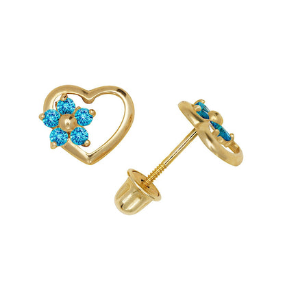 14K Yellow & White Gold Heart Shaped CZ Stud Earrings for Women