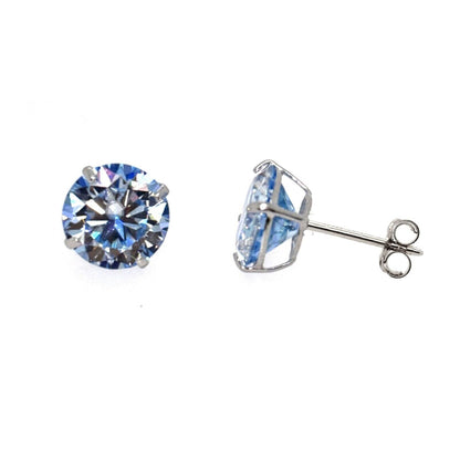 14K Gold GRA Certified D-VVS1 Ocean Blue Moissanite Push Back Studs Earrings