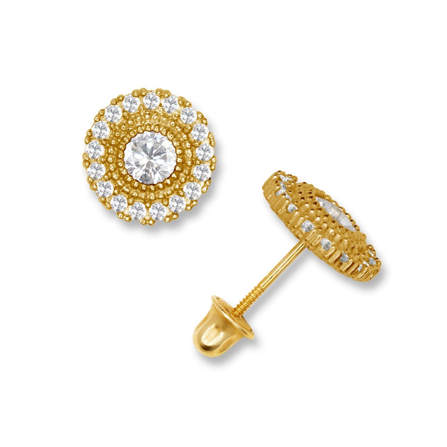 14K Yellow & White Gold Round Shaped CZ Earrings for Women