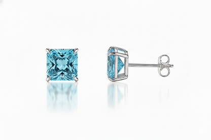14k White Gold Solid Square Princess Cut Birthstone 6MM CZ Stud Earrings