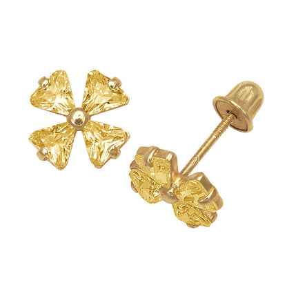 14k Yellow Gold CZ Flower Birthstone Stud Screw Back Earrings