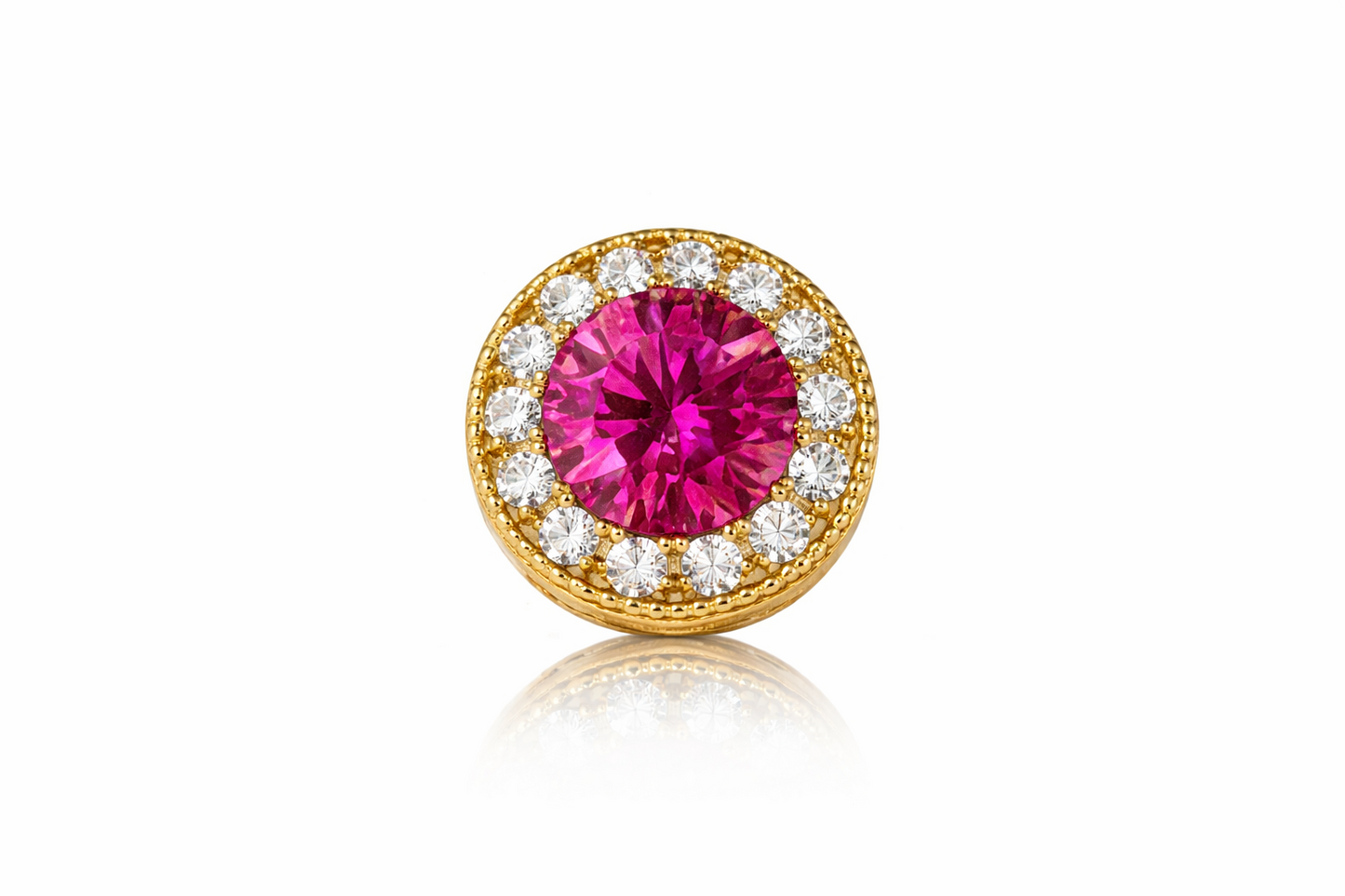 14k Yellow Gold Halo Round Pendant