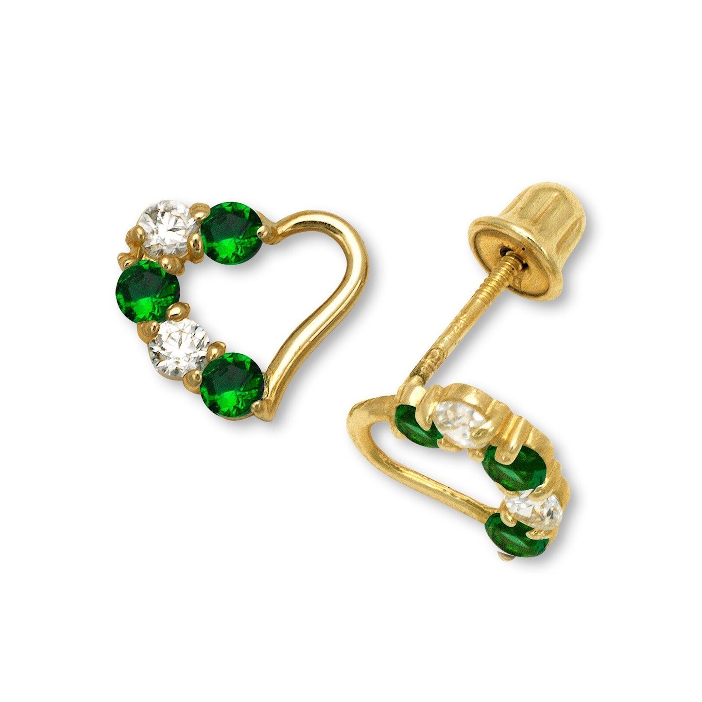 14K Yellow & White Gold Heart Stud Earrings for Girls