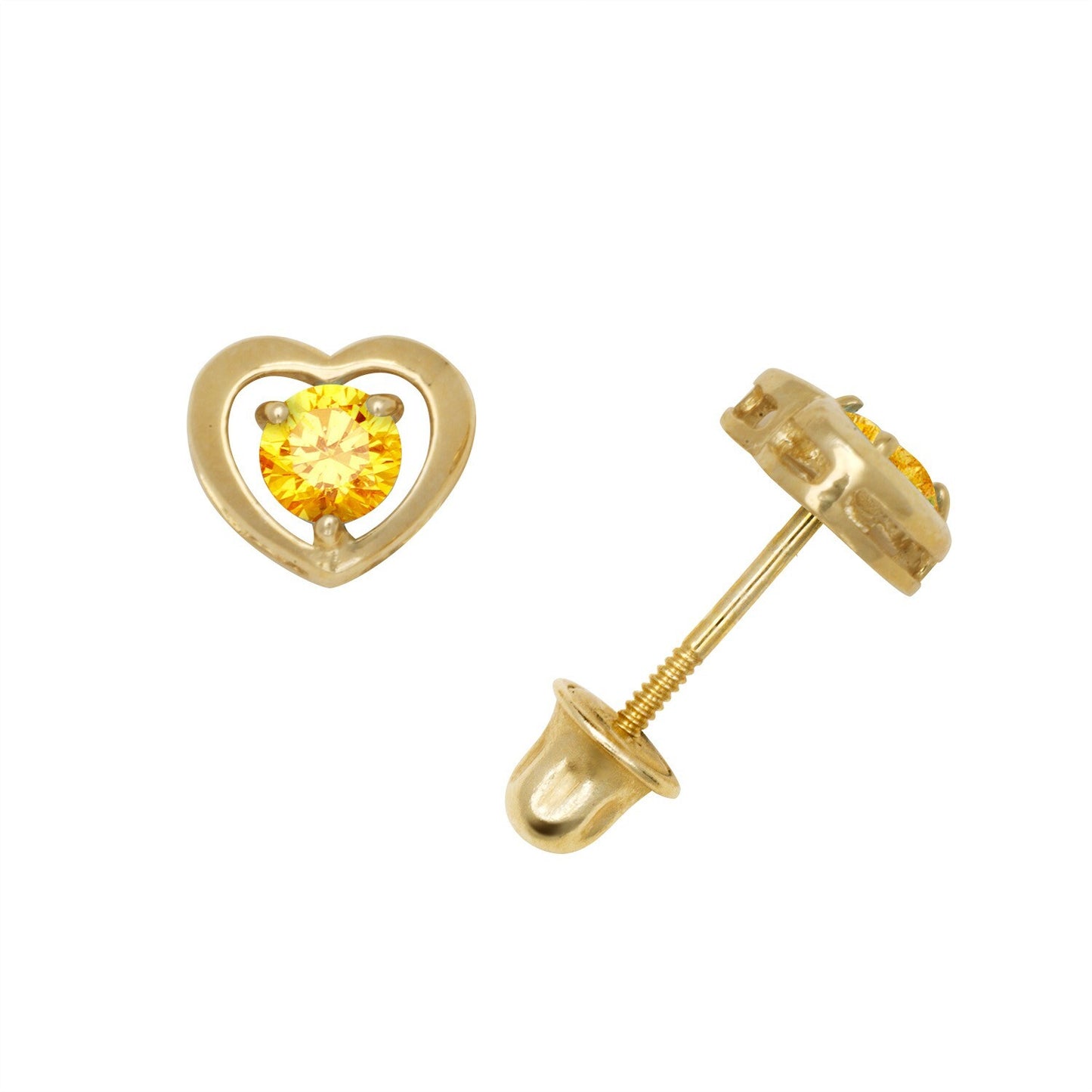14K Yellow & White Gold Elegant CZ Heart Shaped Stud Earrings for Women