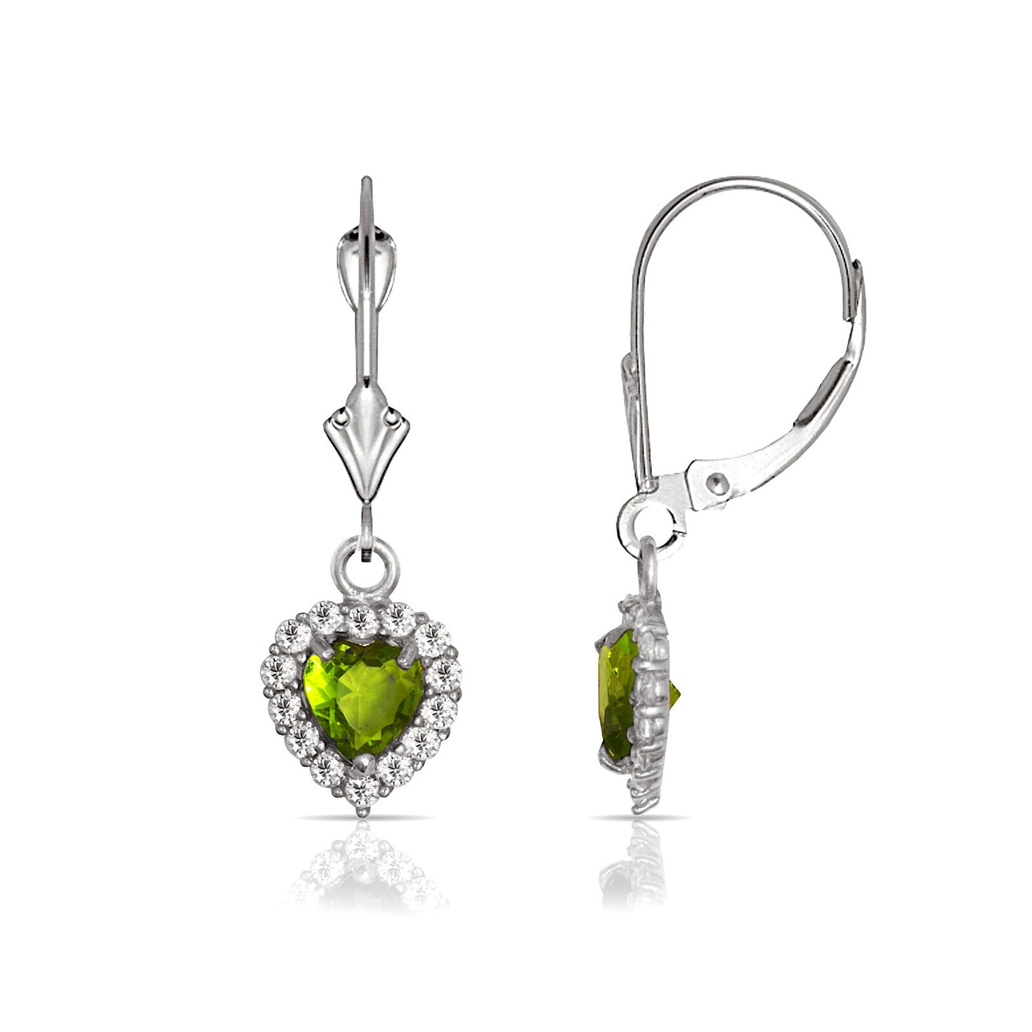 14k White Gold Halo Heart Dangle Leverback Earrings