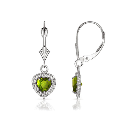 14k White Gold Halo Heart Dangle Leverback Earrings