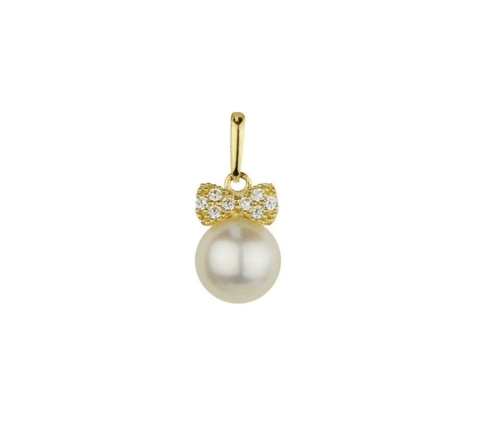 14k Yellow Gold Pearl Bow Tie Pendant