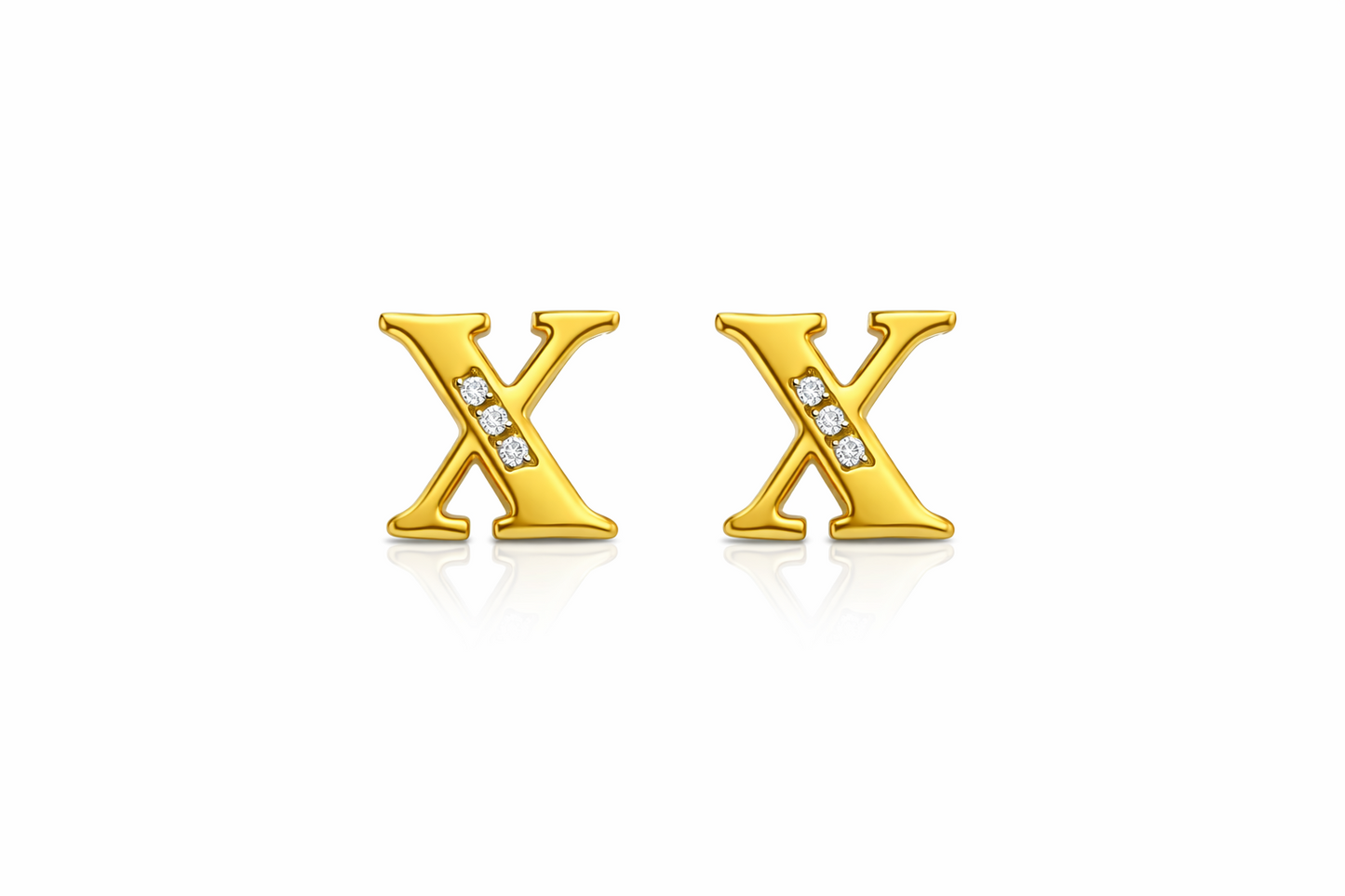 14k Yellow or White Gold Initial Letters CZ Stud Earrings