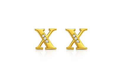 14k Yellow or White Gold Initial Letters CZ Stud Earrings