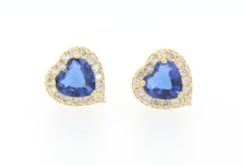 14K Yellow Gold Halo Heart CZ Stud Earrings Screw Back