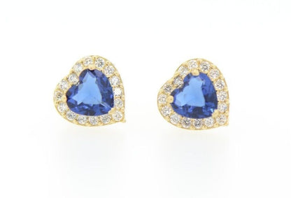 14K Yellow Gold Halo Heart CZ Stud Earrings Screw Back