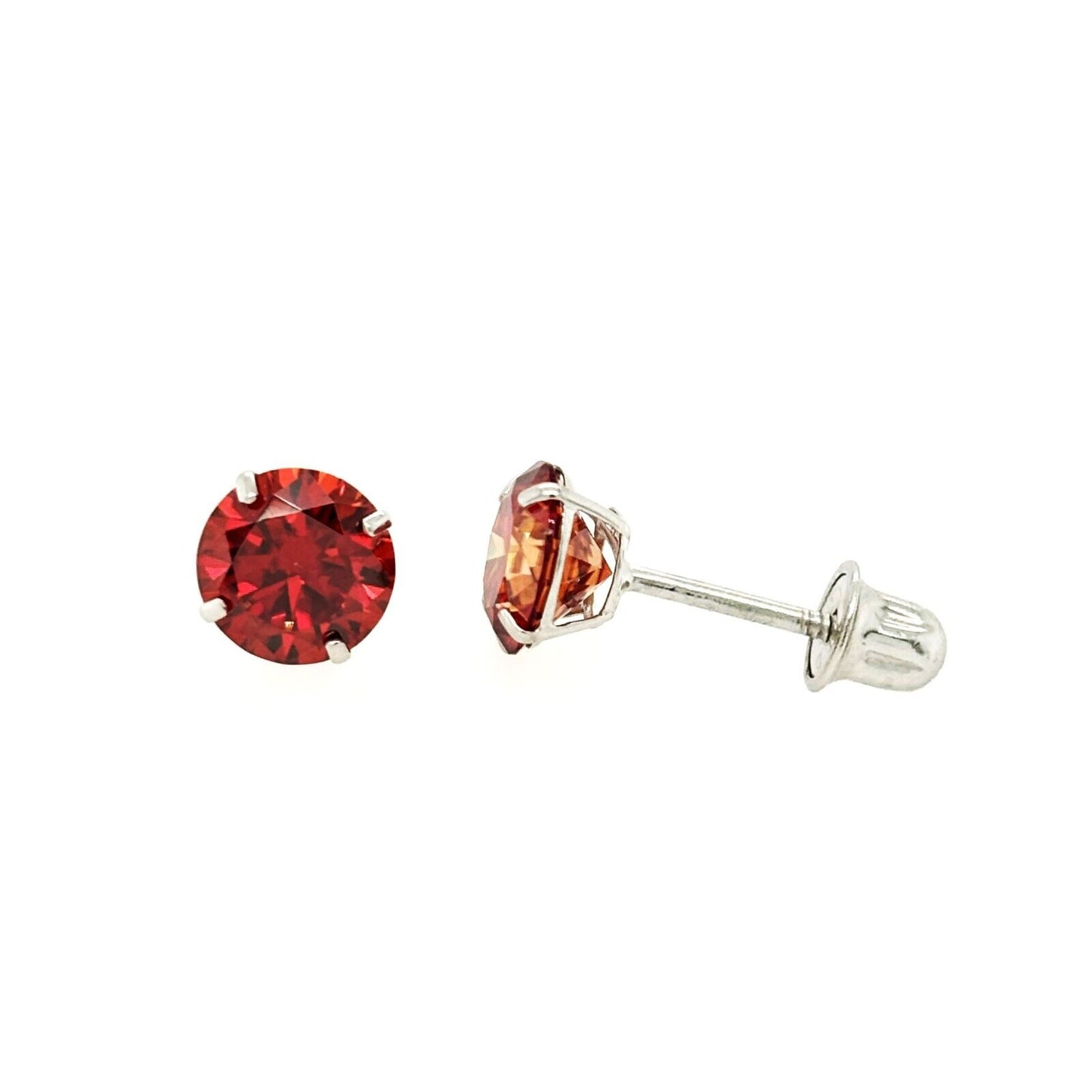 14K Gold GRA Certified D-VVS1 Round Garnet Moissanite Screw Back Studs Earrings