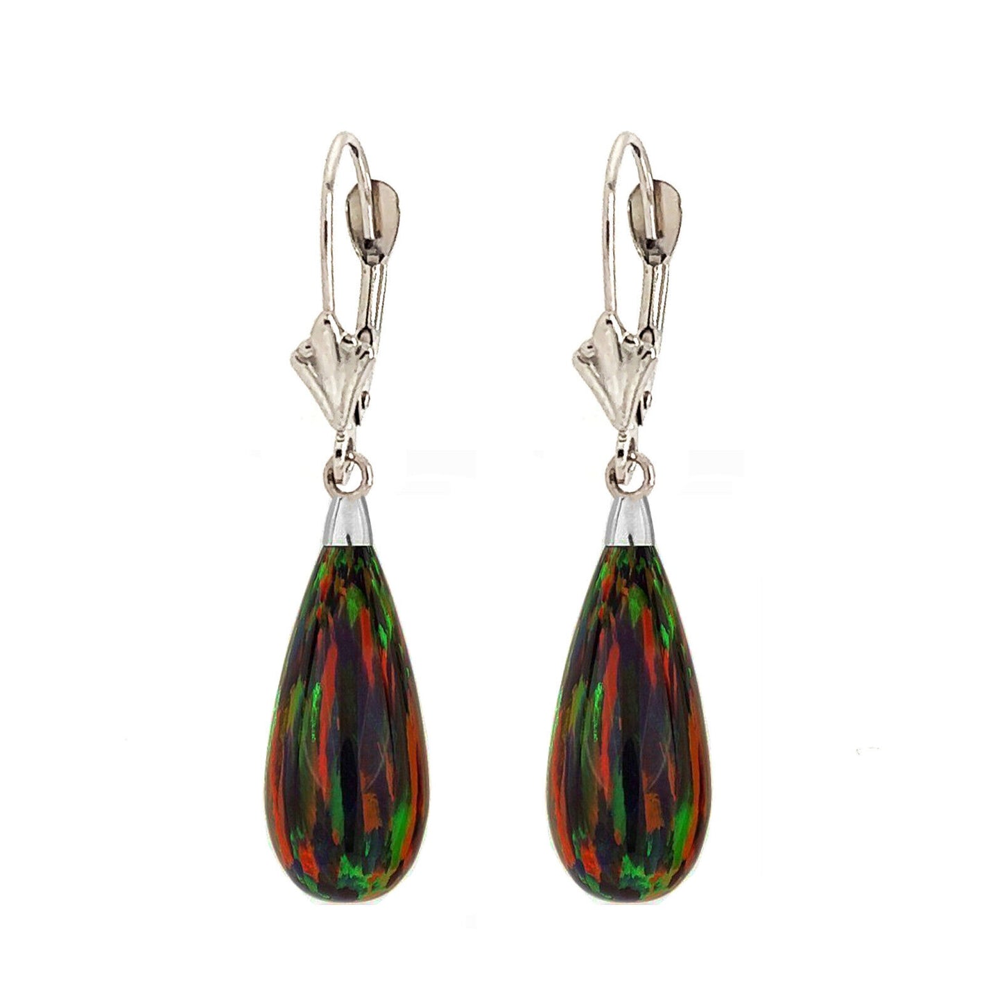 14k White Gold Opal Leverback Earrings