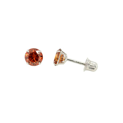 14K Gold GRA Certified D-VVS1 Round Orange Moissanite Screw Back Studs Earrings