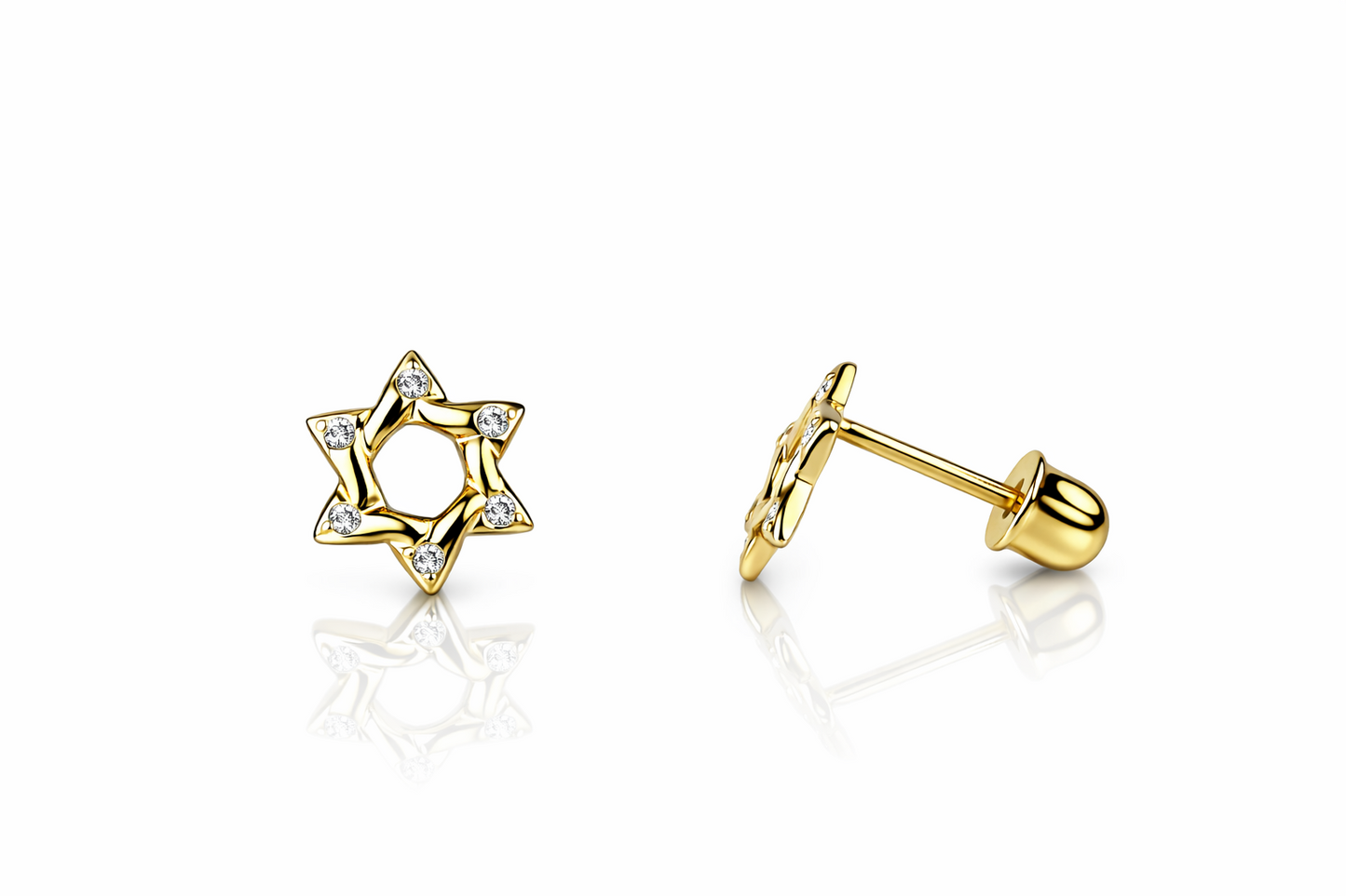 14k Yellow Gold Star of David Stud Earrings