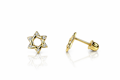 14k Yellow Gold Star of David Stud Earrings