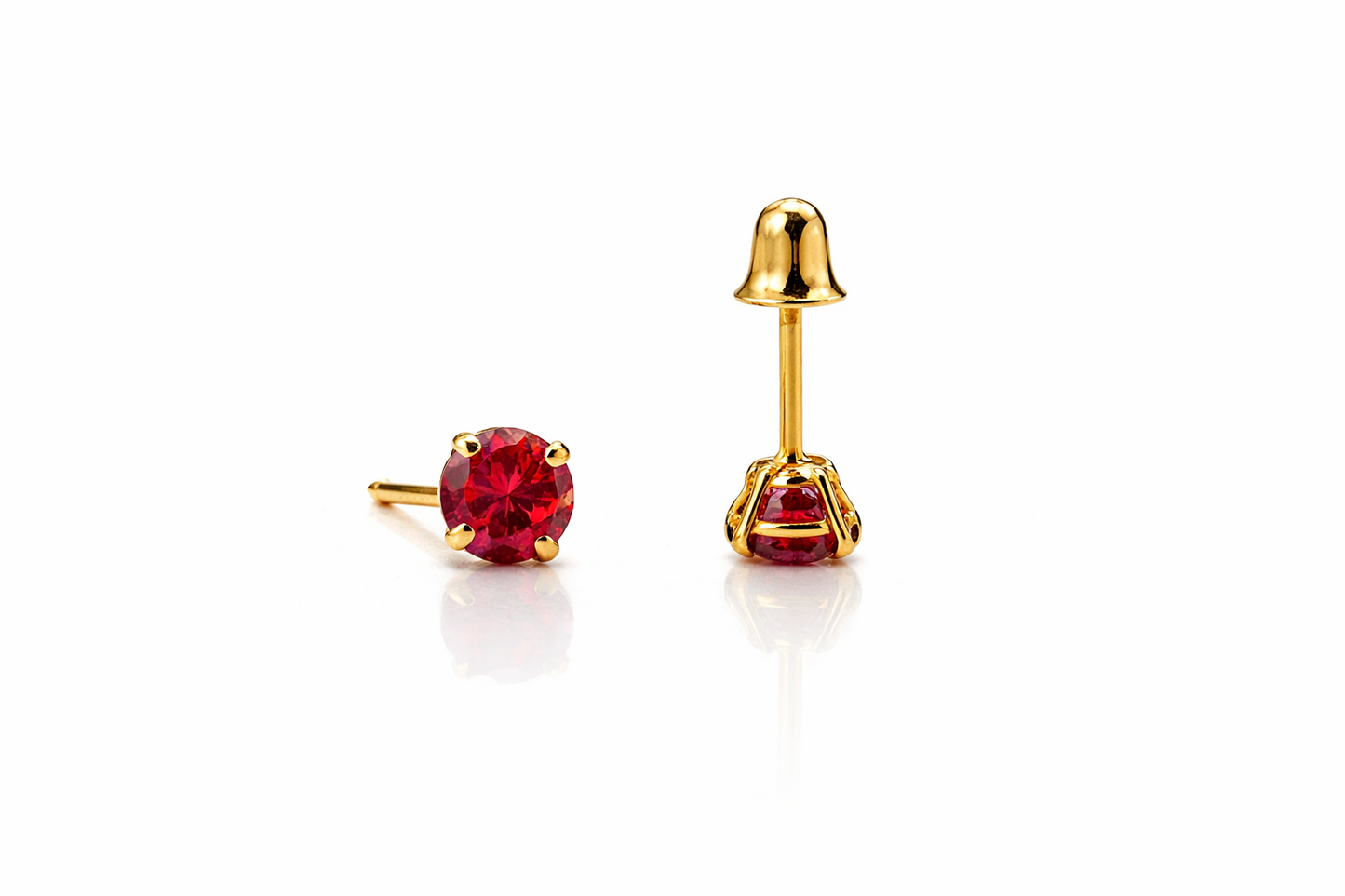 14K Solid Yellow Gold 4mm Round Birthstone screw back Earrings