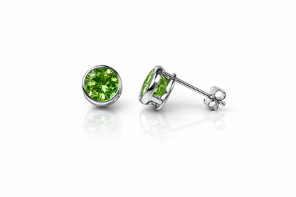 14k Solid White Gold 6mm Round Birthstone Stud Earrings with Push Back