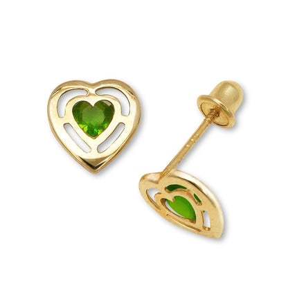 14k Yellow & White Gold CZ Open Heart Stud Earrings for Women