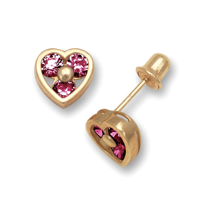 14K Yellow & White Gold Heart Shape CZ Stud Screw Back Earrings for Women