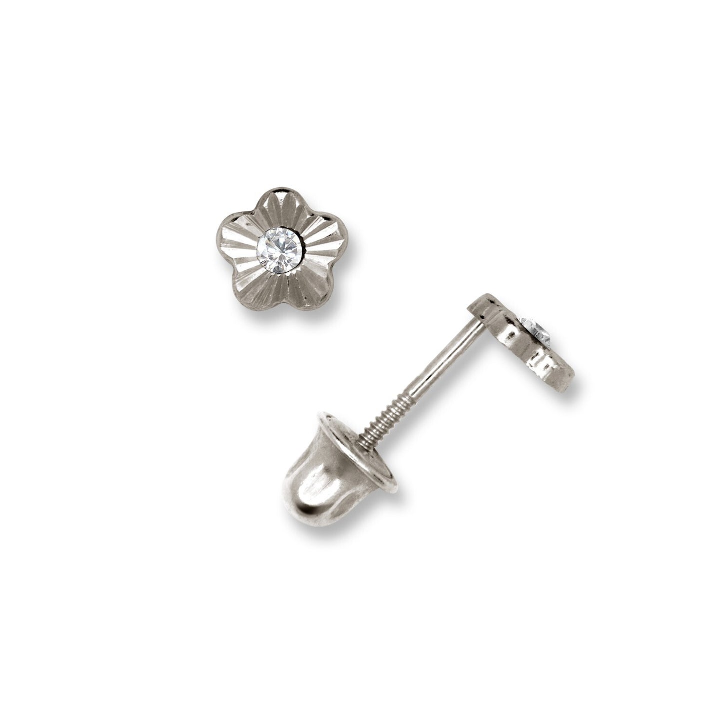 14K Yellow & White Gold Minimal Flower CZ Studs Earrings for Girls