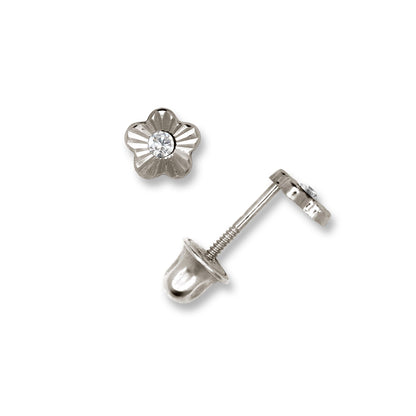 14K Yellow & White Gold Minimal Flower CZ Studs Earrings for Girls