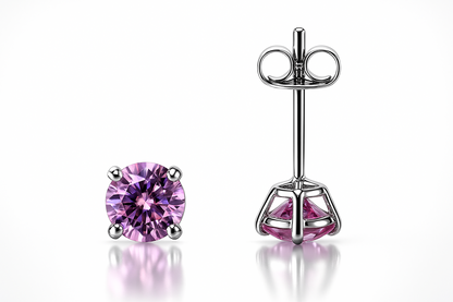 14K Solid White Gold 4mm Round Birthstone Stud Earrings with Push Back