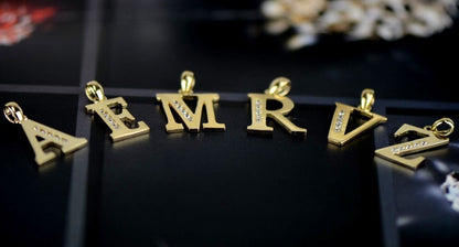 14k Solid Yellow Gold Letter Initial CZ Pendant