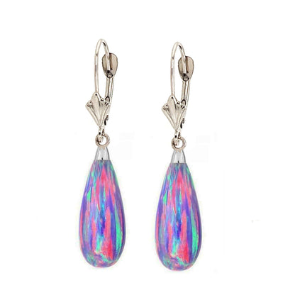 14k Yellow and White Gold  Purple Opal Leverback Earrings