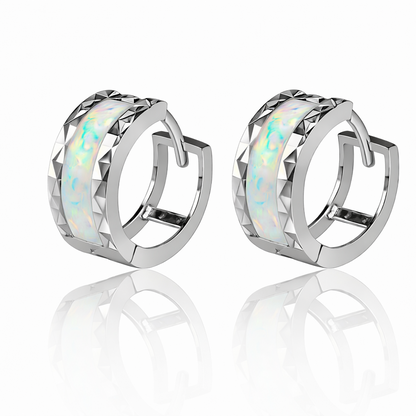 14k Yellow Gold White Opal Huggie Hoop Earrings