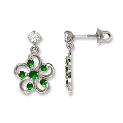 14K Yellow & White Gold Flower Screw Back Dangle Earrings for Women