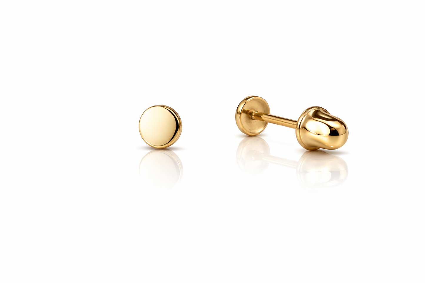 14K Yellow or White Gold Flat Round Earrings with Screw Back.