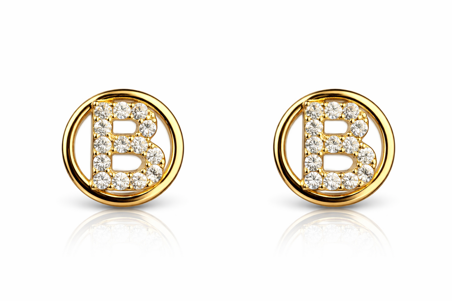 14k Yellow or White Gold Round Initial Letters CZ Stud Earrings