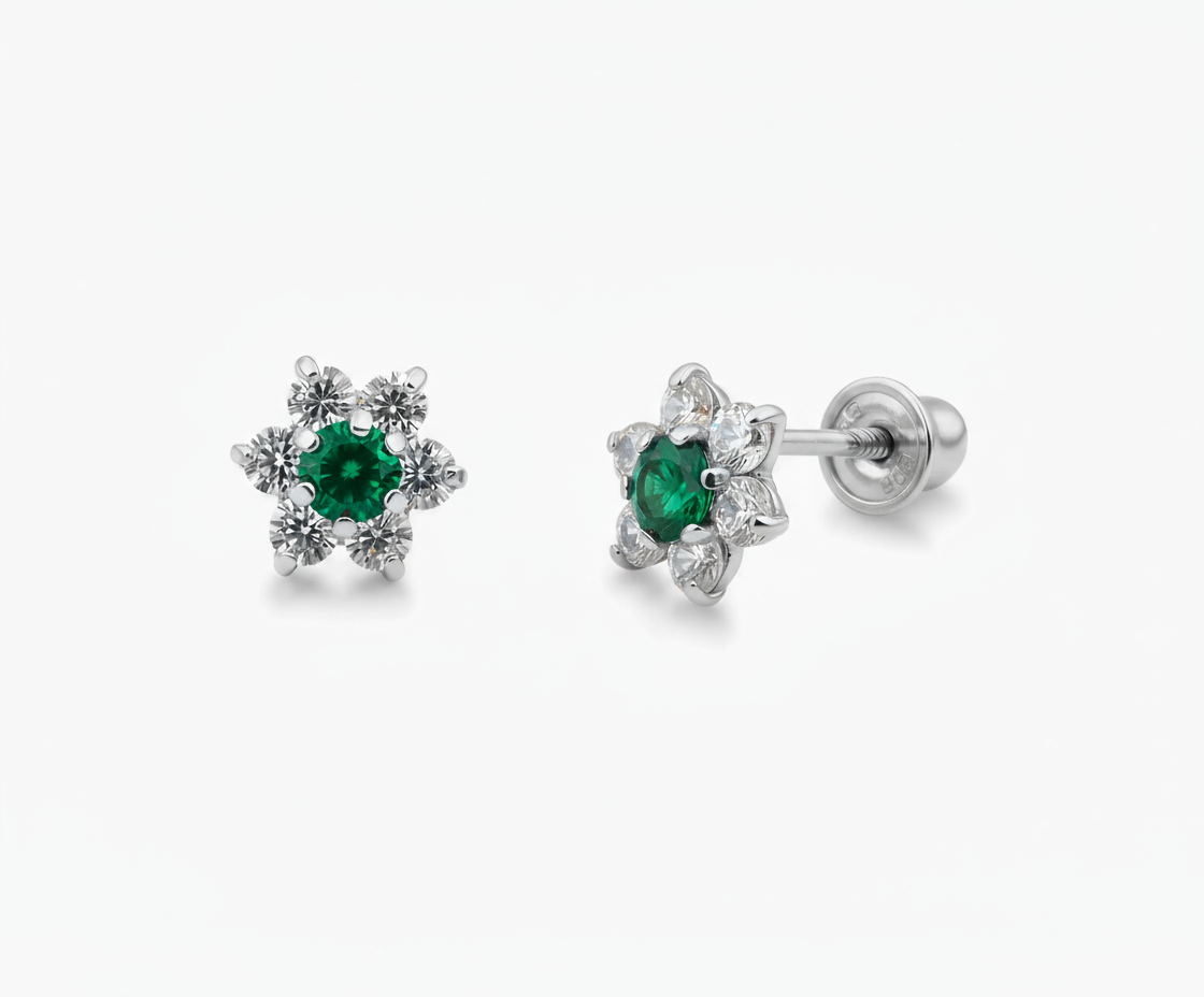 14k White Gold Beautiful Flower Shaped Stud Earrings for Women