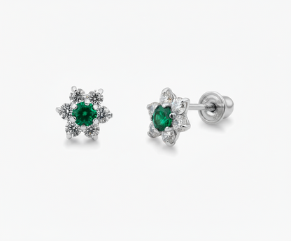 14k White Gold Beautiful Flower Shaped Stud Earrings for Women