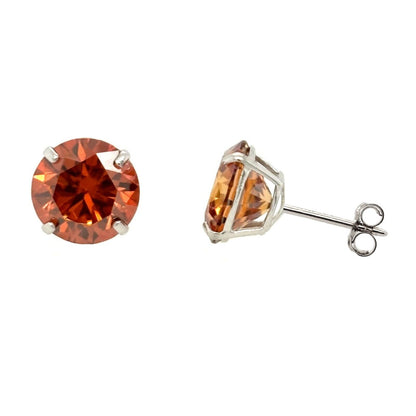 14K Gold GRA Certified D-VVS1 Round Orange Moissanite Push Back Studs Earrings