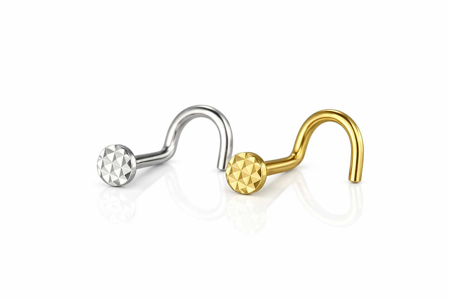 14k Yellow or White Gold Round Flat Ball Nose Piercing Diamond Cut