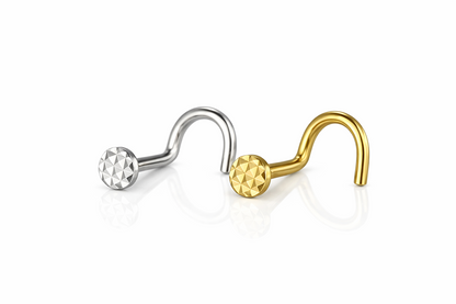 14k Yellow or White Gold Round Flat Ball Nose Piercing Diamond Cut