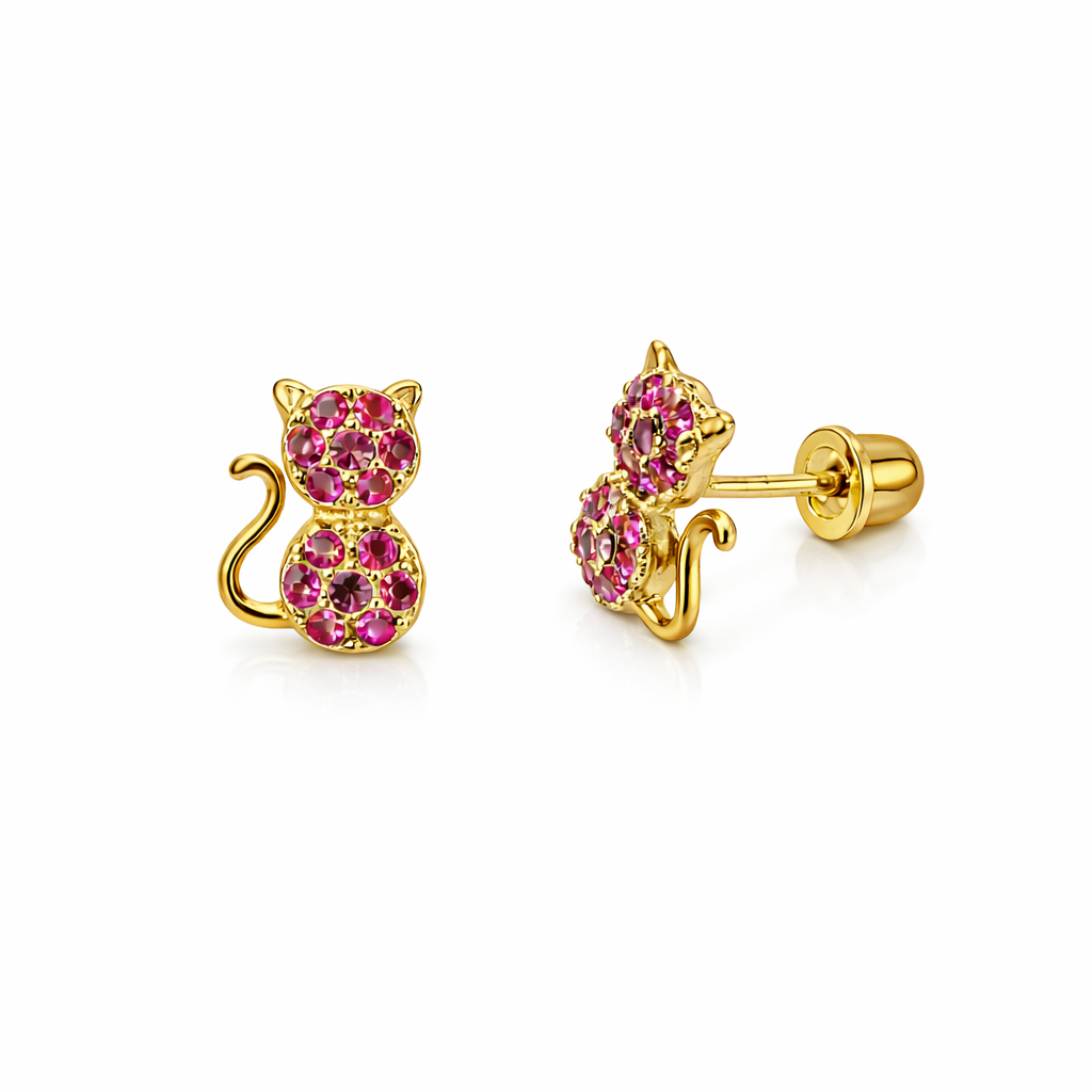 14k Yellow or White Gold  Cat CZ Earrings