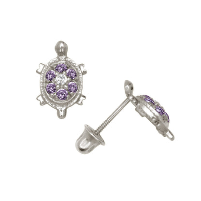 14k Yellow or White Gold Turtle CZ Stud Earrings