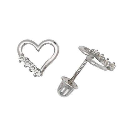 14K Yellow & White Gold Elegant Heart Shaped CZ Stud Earrings for Women