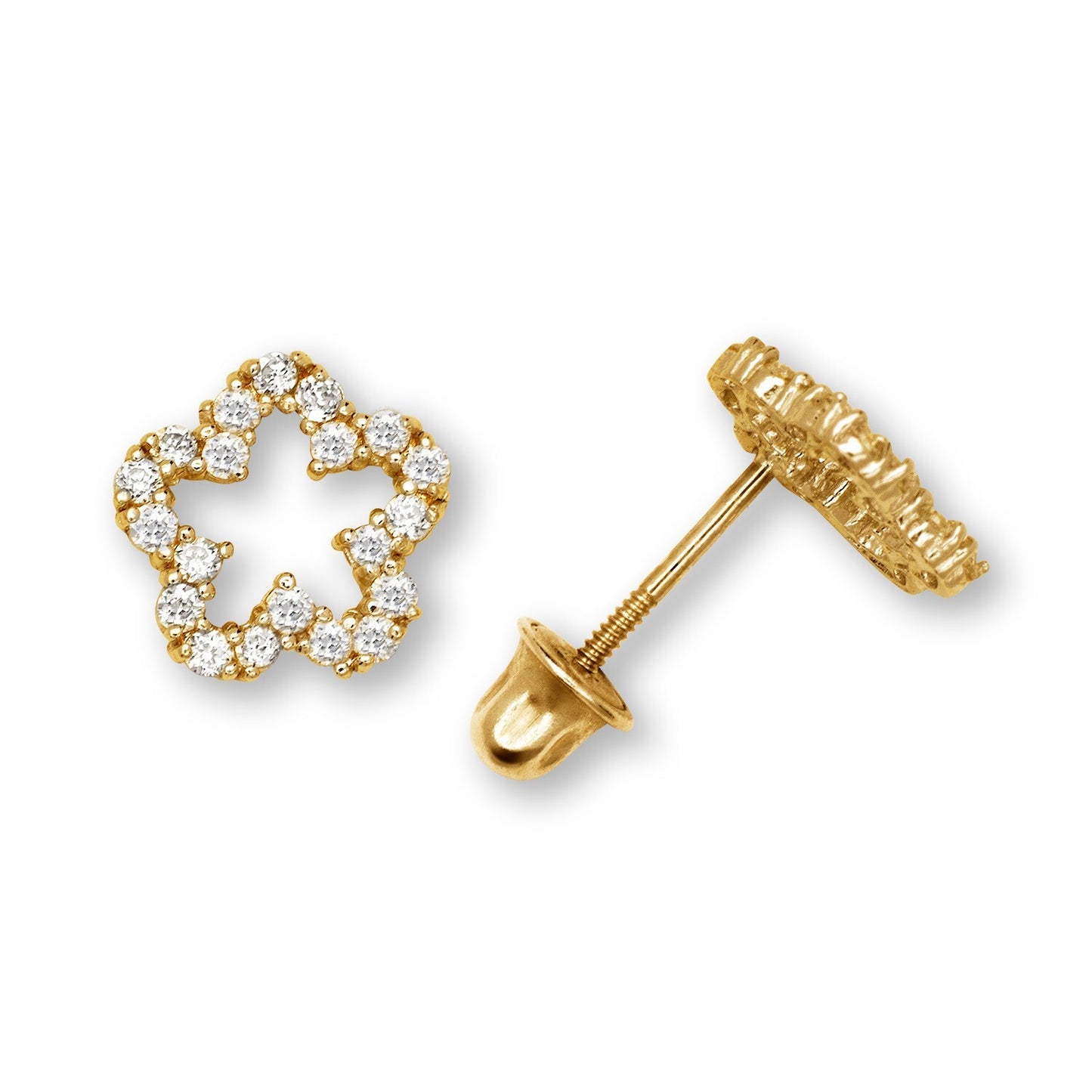 14K Yellow & White Gold  Cubic Zirconia Flower Stud Earrings for Women