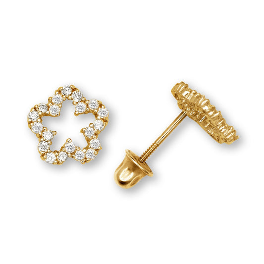 14K Yellow & White Gold  Cubic Zirconia Flower Stud Earrings for Women
