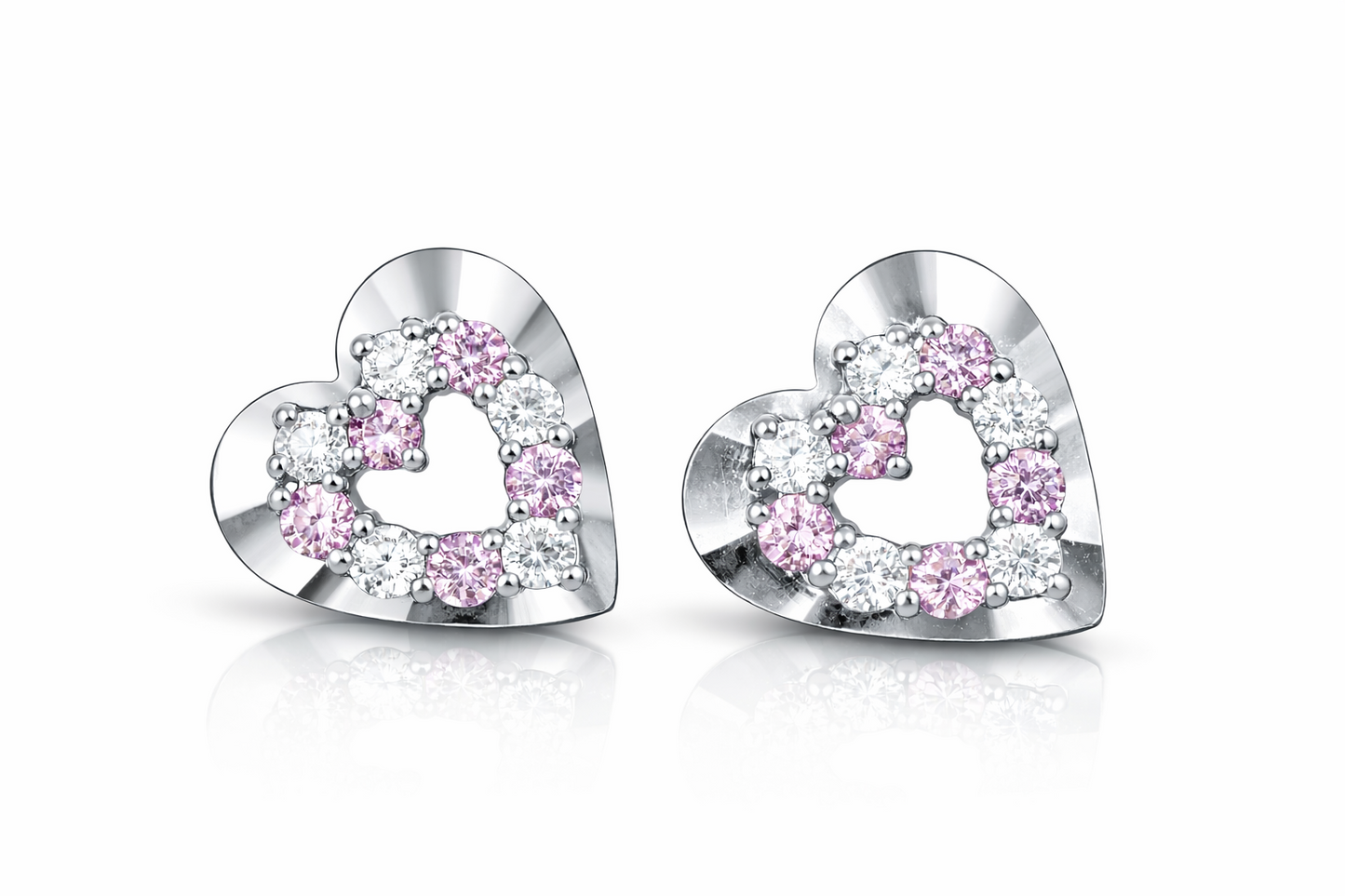 14k Solid Yellow or White Gold Heart Shape CZ Stud Earrings