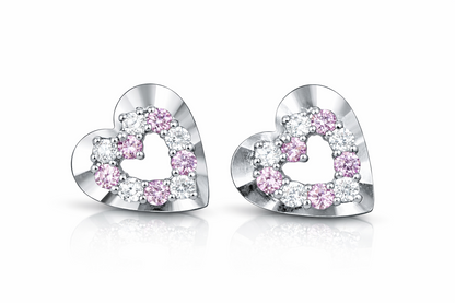 14k Solid Yellow or White Gold Heart Shape CZ Stud Earrings