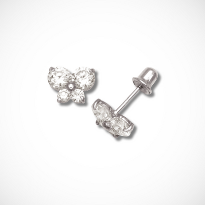 14k Yellow & White Gold Cubic Zirconia Butterfly Screw Back Earrings For Kids