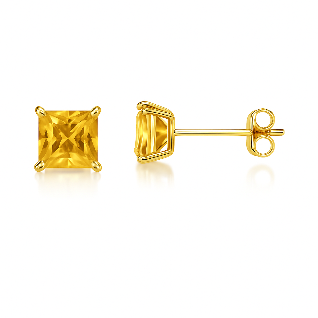 14k Yellow Gold Square Princess Cut Birthstone 5mm CZ Stud Earrings for Women