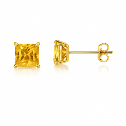 14k Yellow Gold Square Princess Cut Birthstone 5mm CZ Stud Earrings for Women