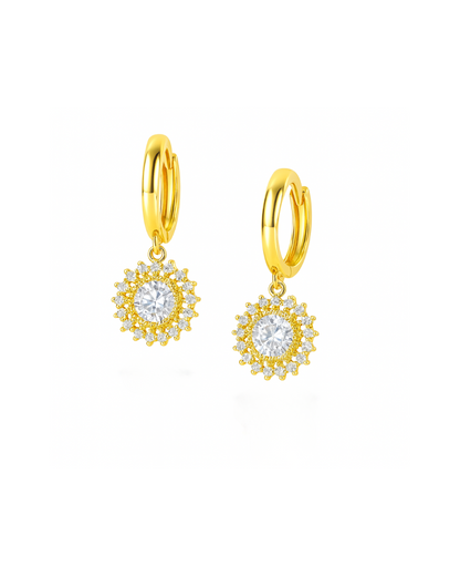 14k Yellow Gold Dangle Hoop Huggie Earrings